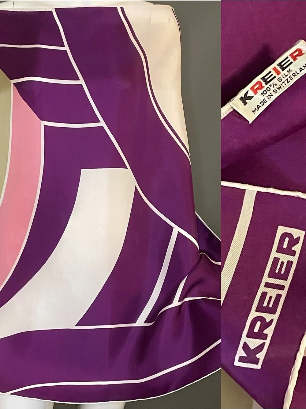 Vintage Kreier Scarf 31 In Sq Mint Condition Crisp Clean